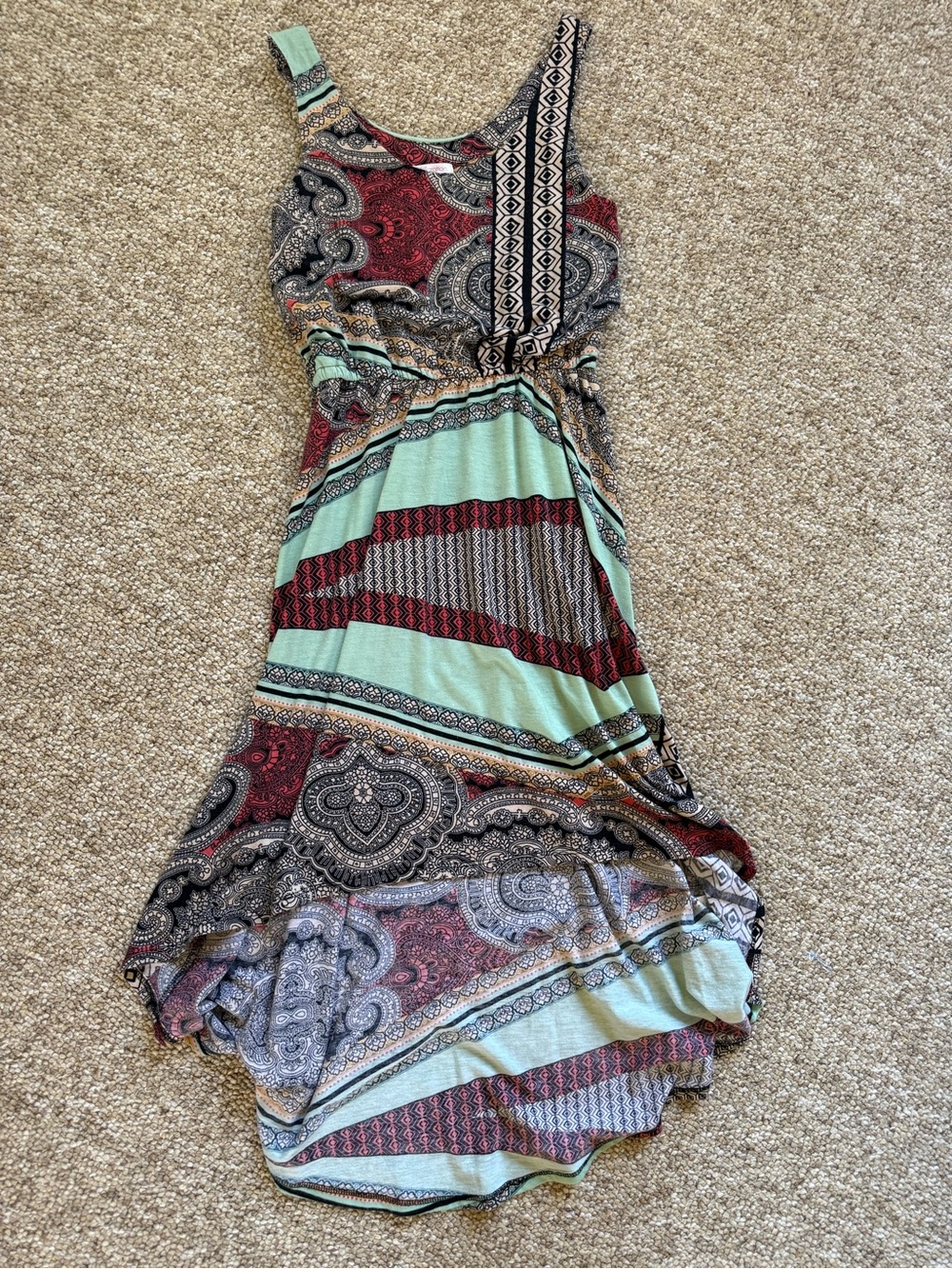 Xhilaration Mint Green and Burgundy Paisley High-Low Dress